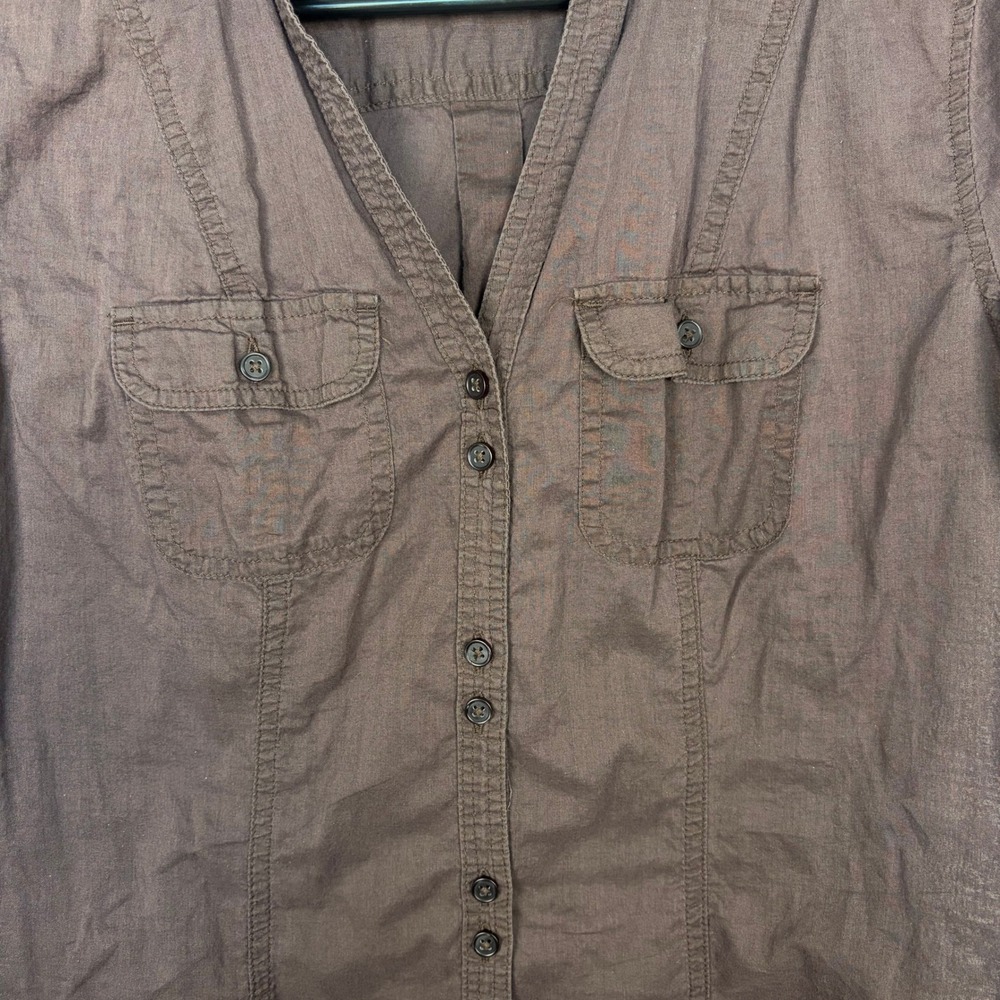 Sonoma Brown Collared Button Down Fitted T-Shirt … - image 4